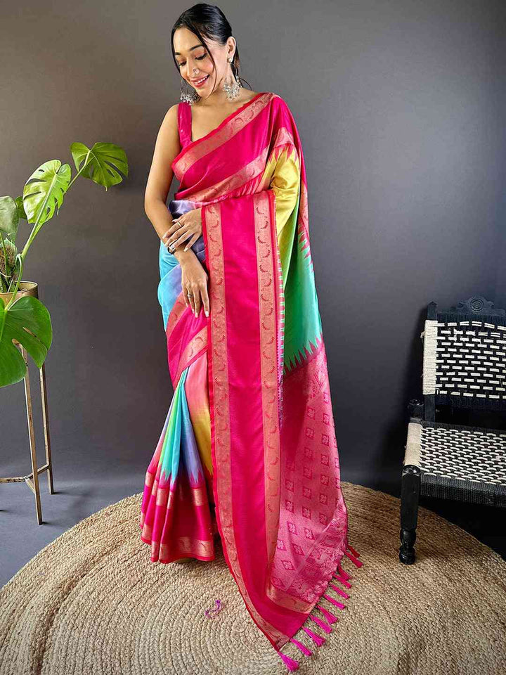 Festival Wear Vibrant Rainbow Color Soft Silk Saree