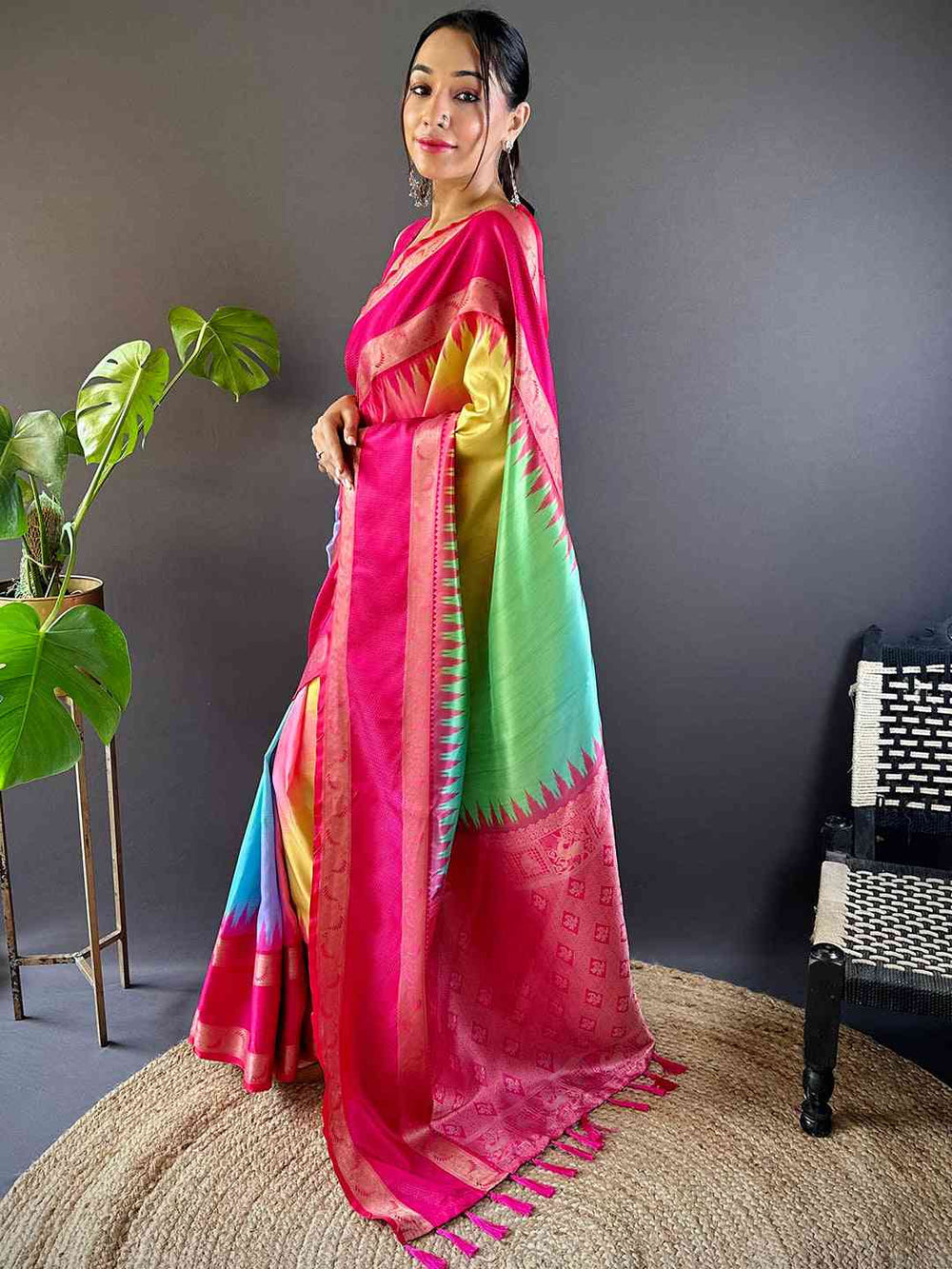 Festival Wear Vibrant Rainbow Color Soft Silk Saree