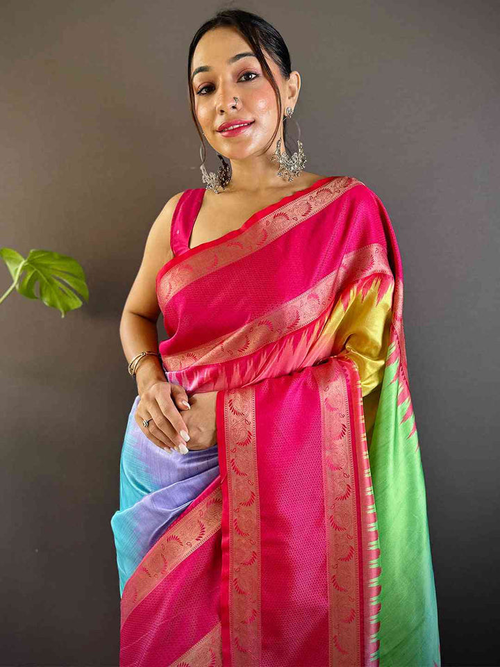 Festival Wear Vibrant Rainbow Color Soft Silk Saree