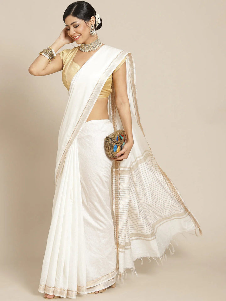 Festival Wear White Color Soft Silk Handloom Saree
