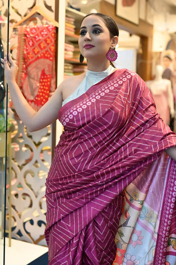 Festival Wear Wine Color Linene Saree with Kalamkari
