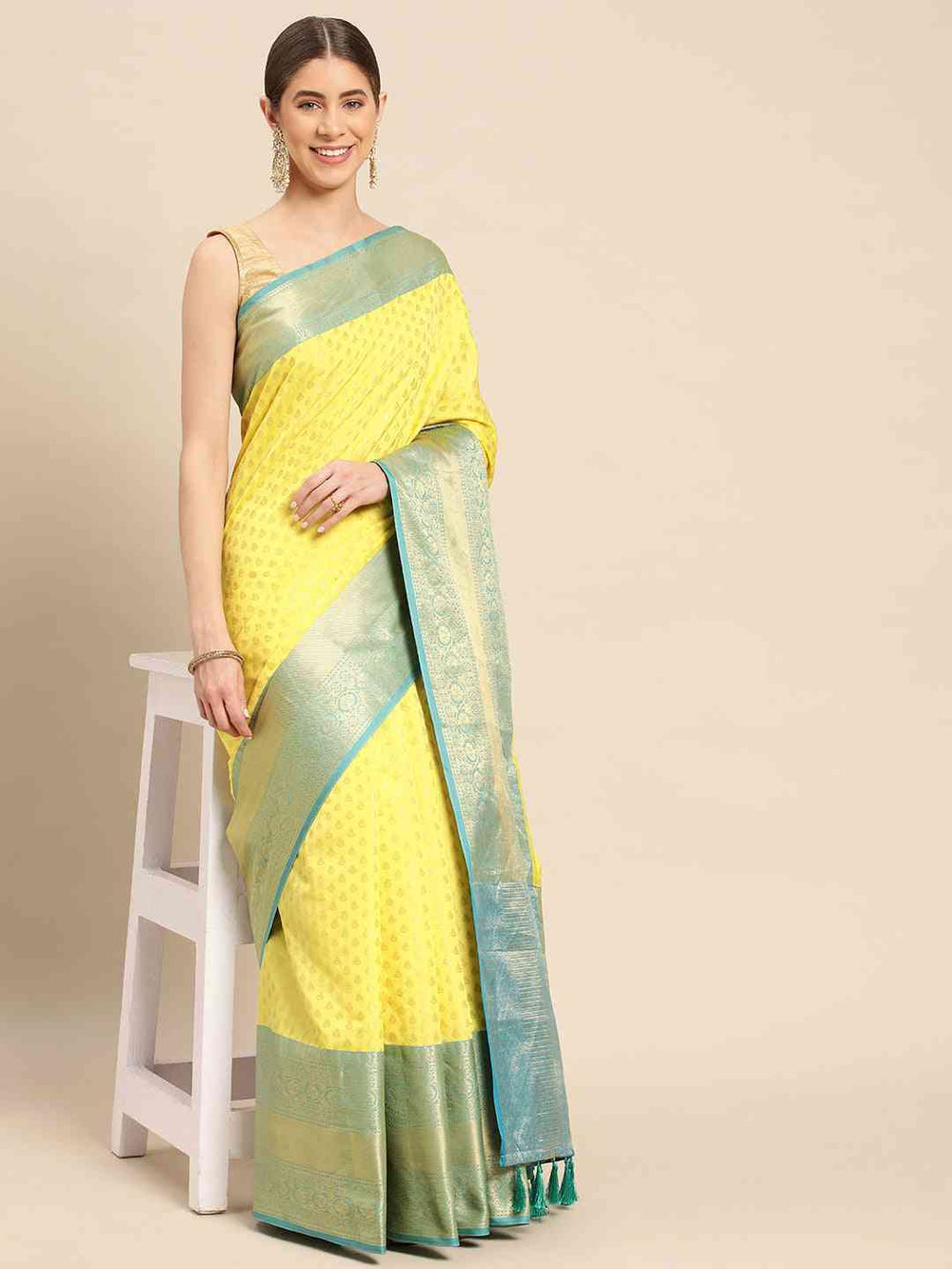 Festival Wear Yellow Color Banarasi Saree