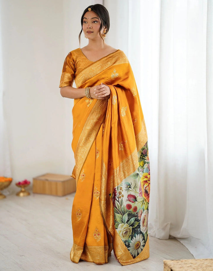 Festival Wear Yellow Color Banarasi Silk Woven Saree