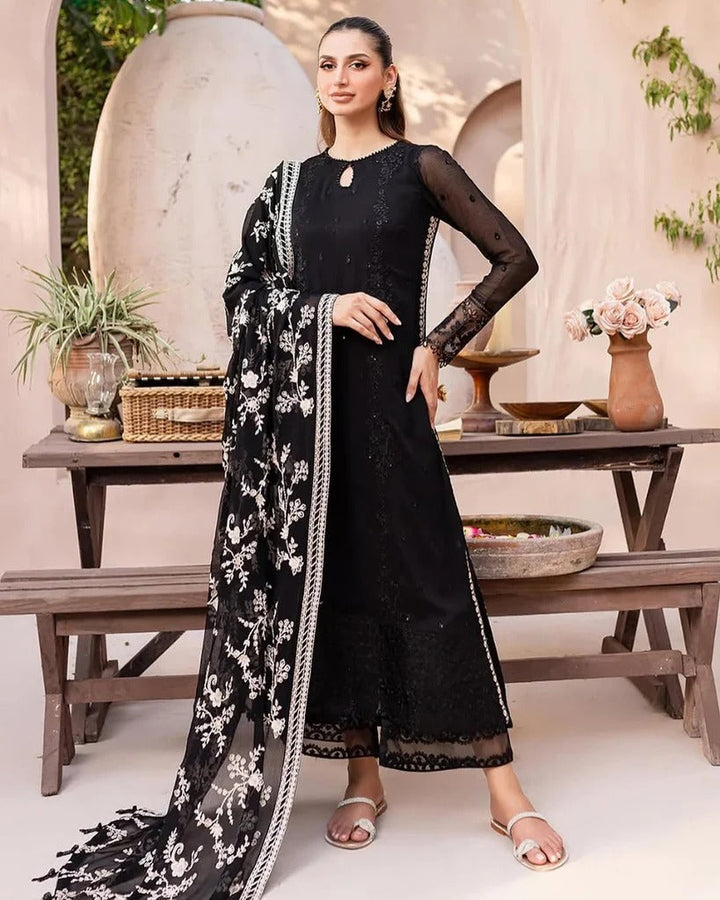 Designer Black Ethnic Wear with Floral Dupatta Modern Indian Fashion