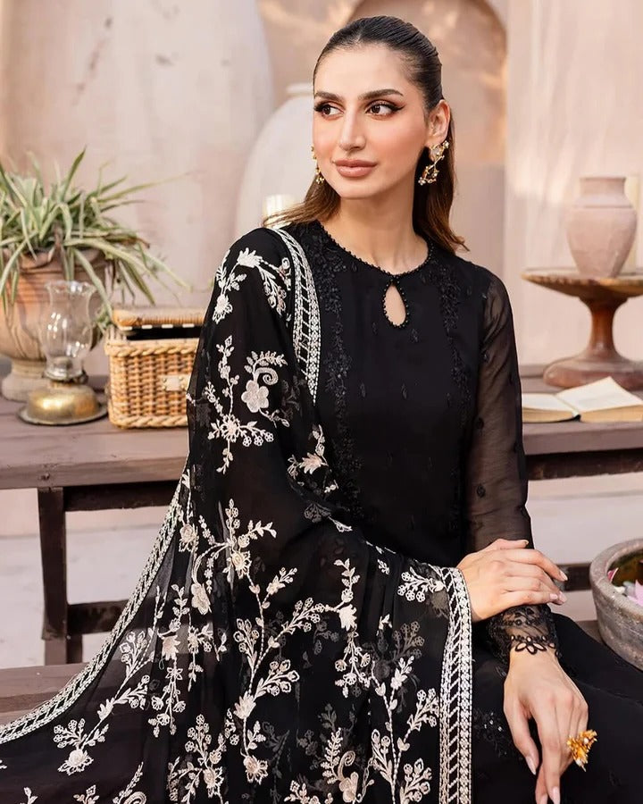 Designer Black Ethnic Wear with Floral Dupatta Modern Indian Fashion