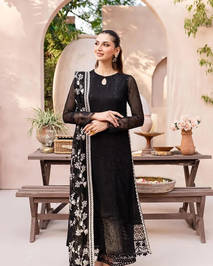 Designer Black Ethnic Wear with Floral Dupatta Modern Indian Fashion