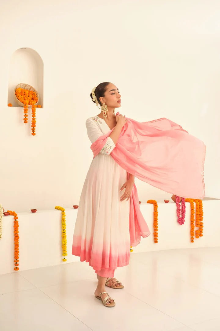 Designer White Ombre Ethnic Wear for Women Modern Indian Fashion
