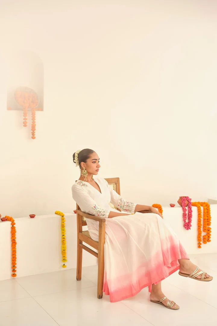 Designer White Ombre Ethnic Wear for Women Modern Indian Fashion