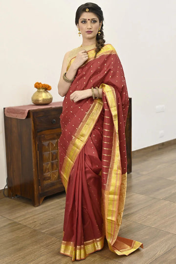 Office Wear Maroon Color Kanjivaram saree With Zari Work