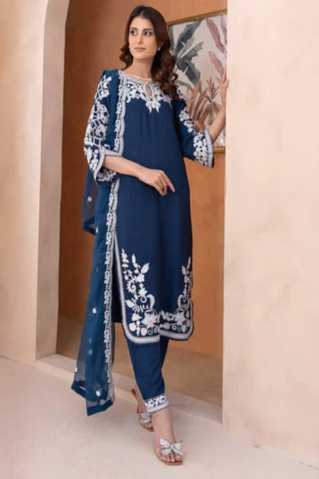 Designer Blue Embroidered Kurta Set Modern Ethnic Fashion