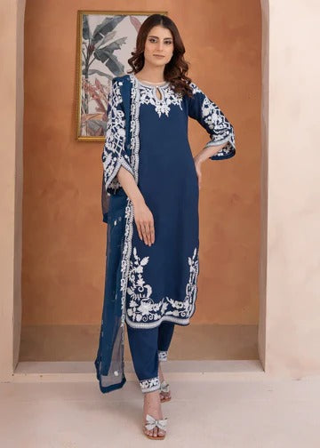 Designer Blue Embroidered Kurta Set Modern Ethnic Fashion