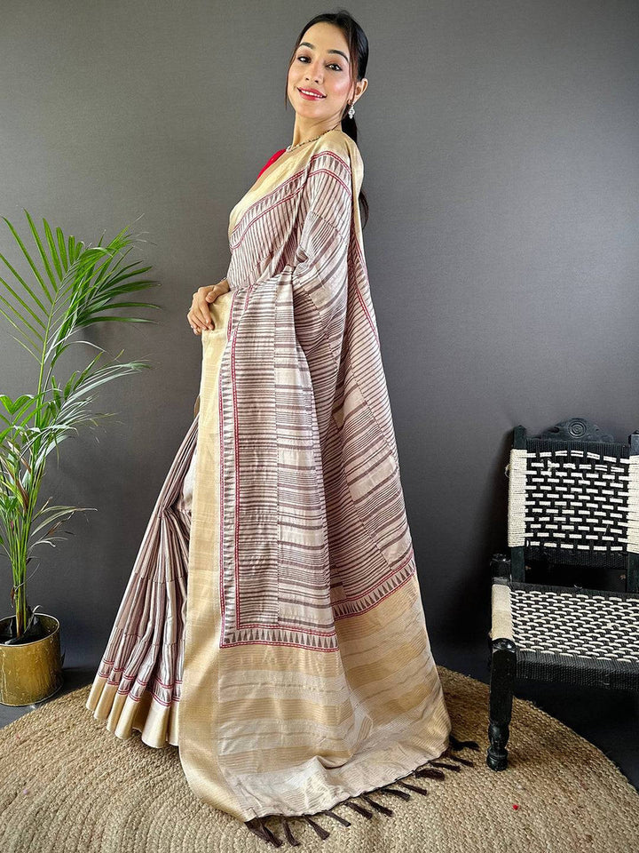Party Wear Beige Color Soft Silk Saree