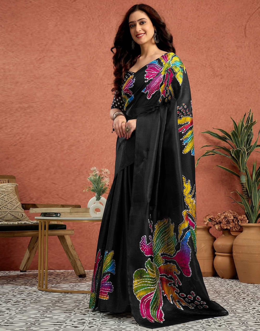 Party Wear Black Color Soft Silk Printed Saree