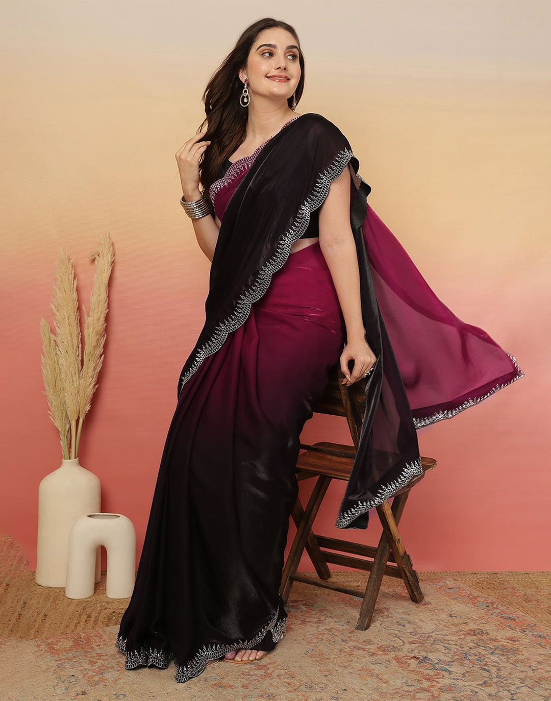 Party Wear Black Color Soft Silk Saree