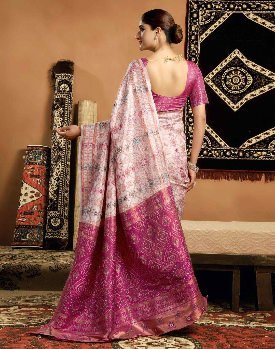 Party Wear Cream Color Soft Silk Woven Saree