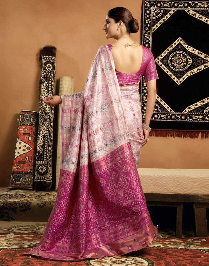 Party Wear Cream Color Soft Silk Woven Saree
