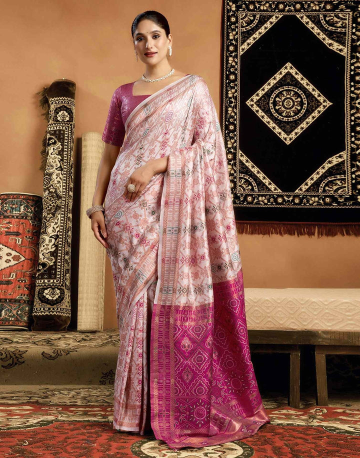 Party Wear Cream Color Soft Silk Woven Saree