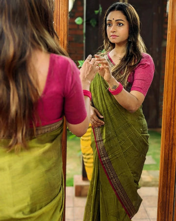 Party Wear Green Color Cotton Silk Saree