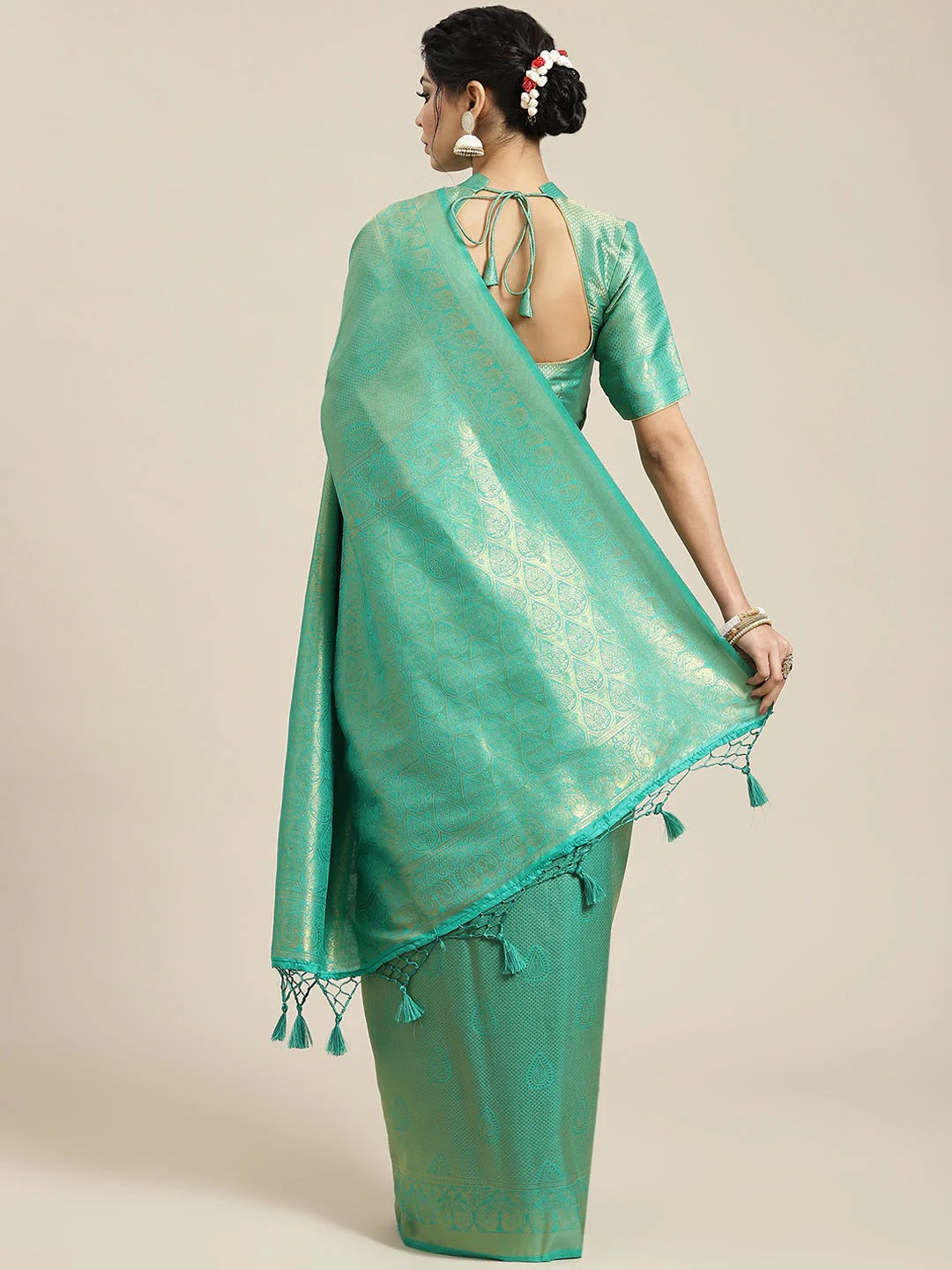 Party Wear Green and Gold Color Soft Silk Saree