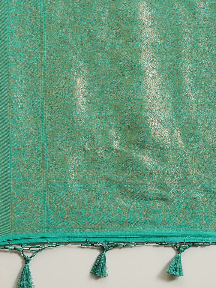 Party Wear Green and Gold Color Soft Silk Saree