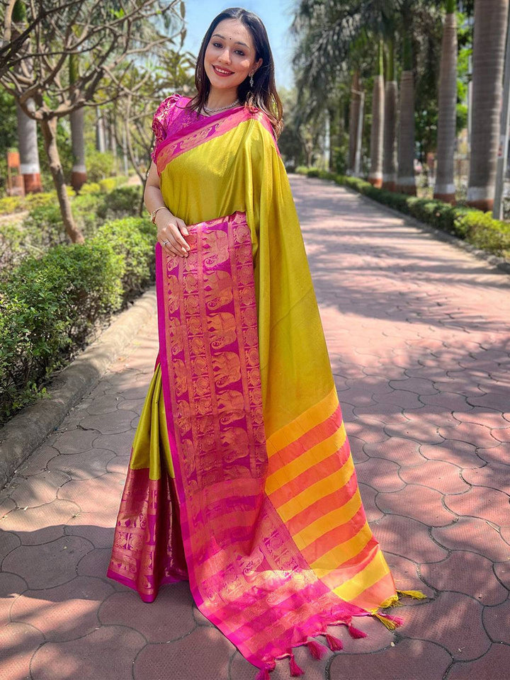 Party Wear Light Green Color Banarasi Silk Saree