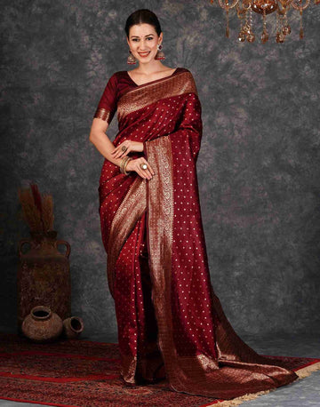 Party Wear Maroon Color Woven Banarasi Saree