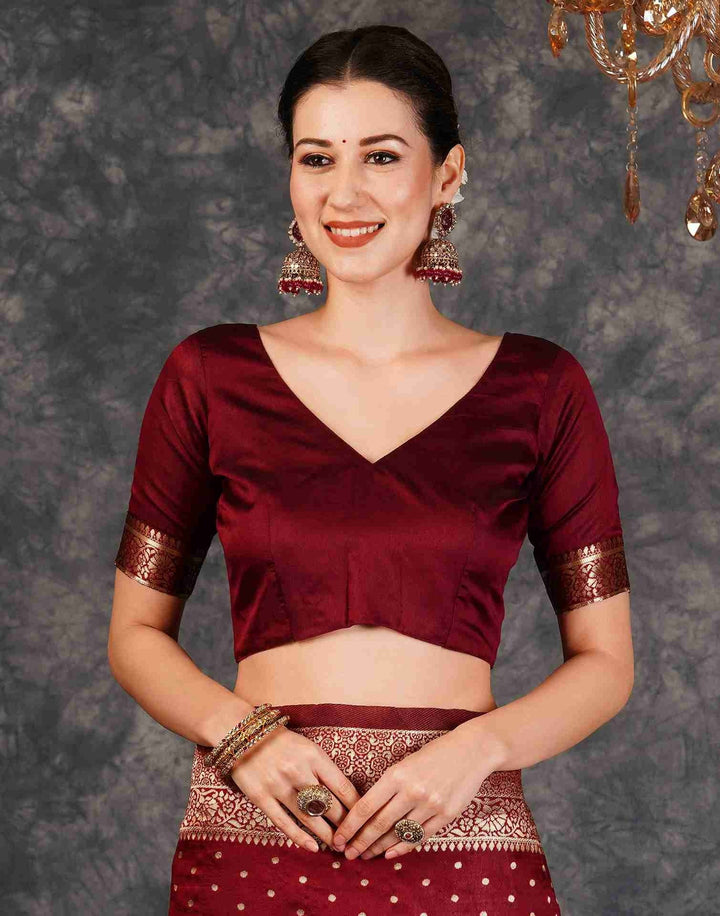 Party Wear Maroon Color Woven Banarasi Saree