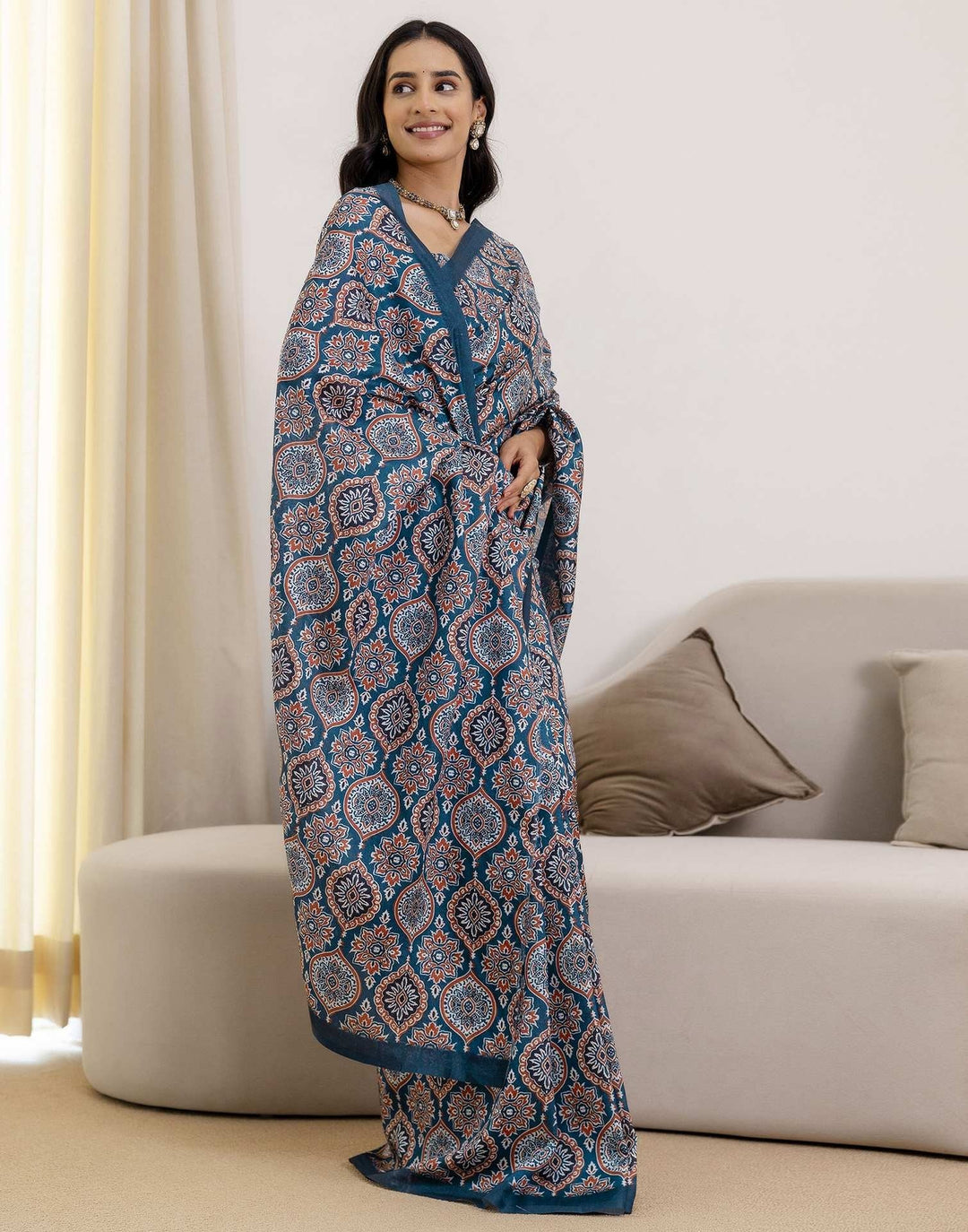 Party Wear Navy Blue Color Banarasi Silk Printed Saree