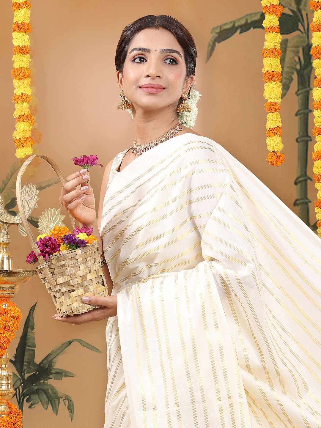 Party Wear Off White Color Cotton Soft Silk Saree