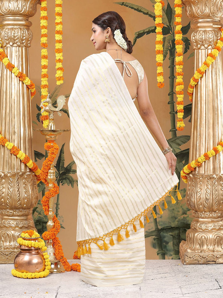 Party Wear Off White Color Cotton Soft Silk Saree