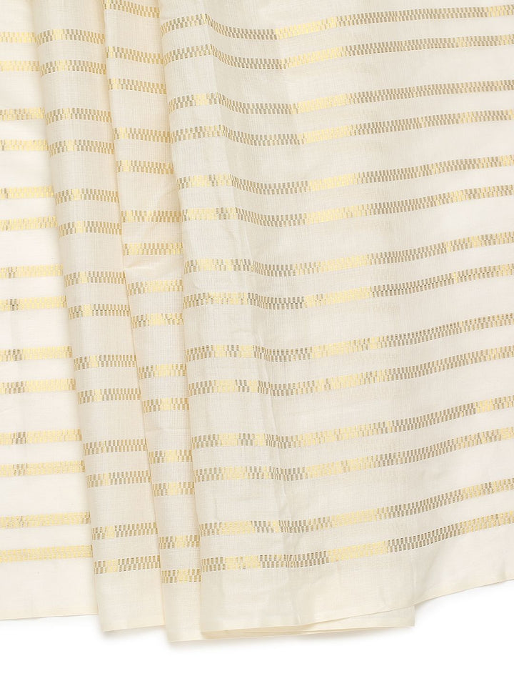 Party Wear Off White Color Cotton Soft Silk Saree