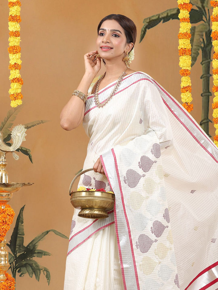 Party Wear Off-White Color Soft Silk Saree