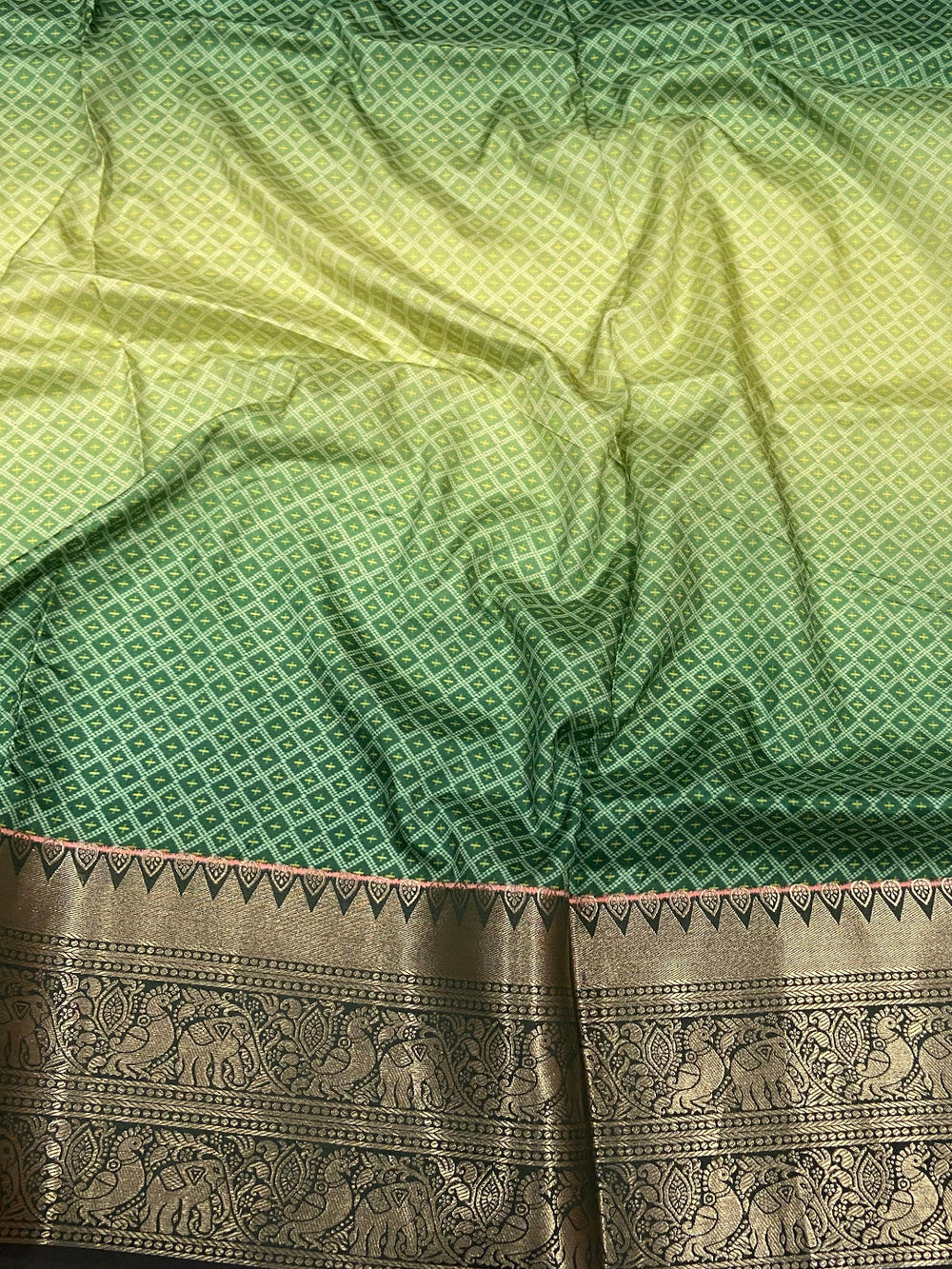 Party Wear Ombre Green Color Soft Silk Patola Print Saree