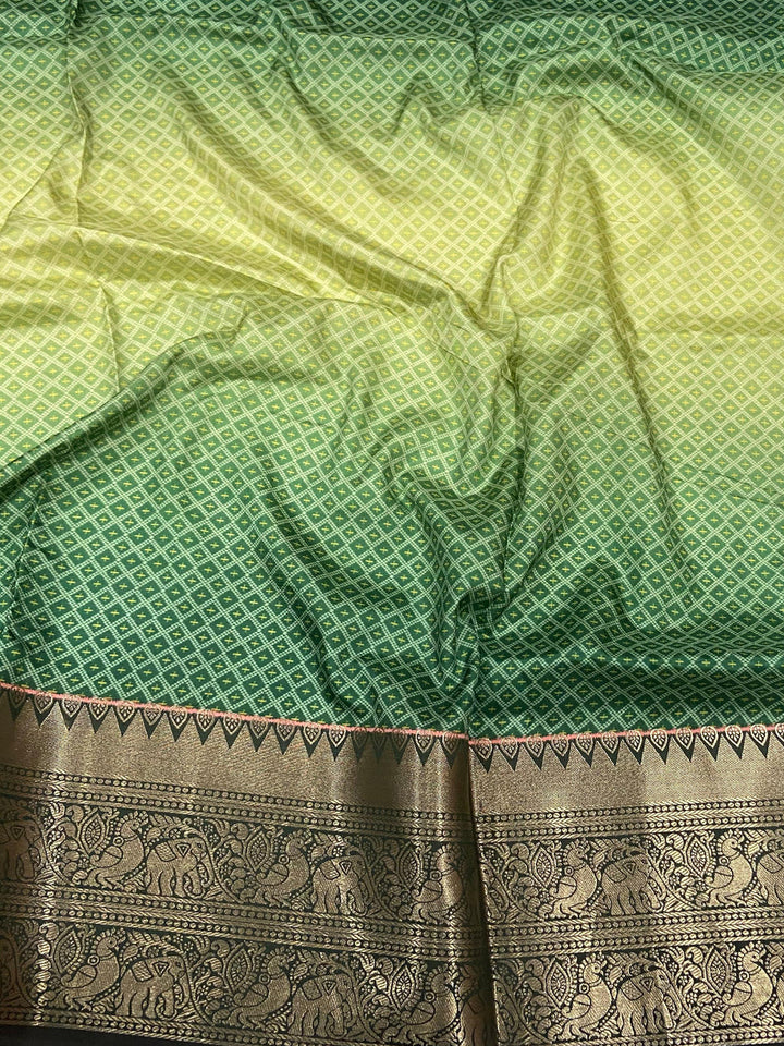 Party Wear Ombre Green Color Soft Silk Patola Print Saree