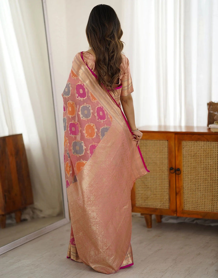 Party Wear Pink Color Banarasi Silk Woven Saree