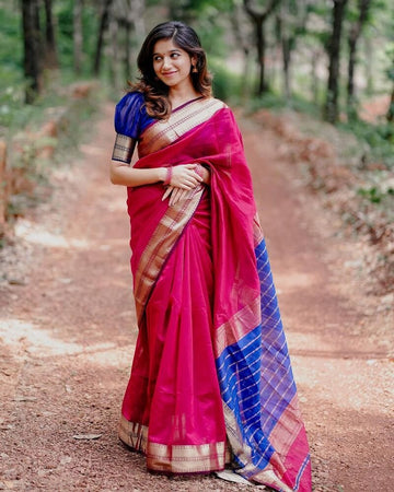 Party Wear Pink Color Cotton Silk Saree