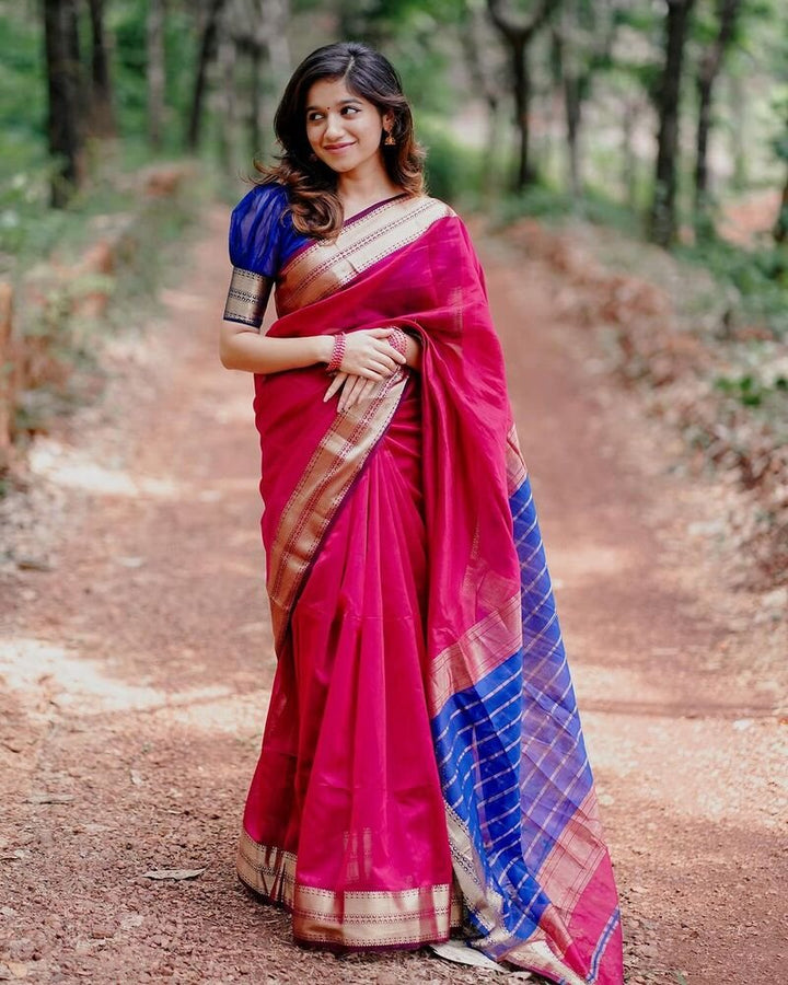Party Wear Pink Color Cotton Silk Saree