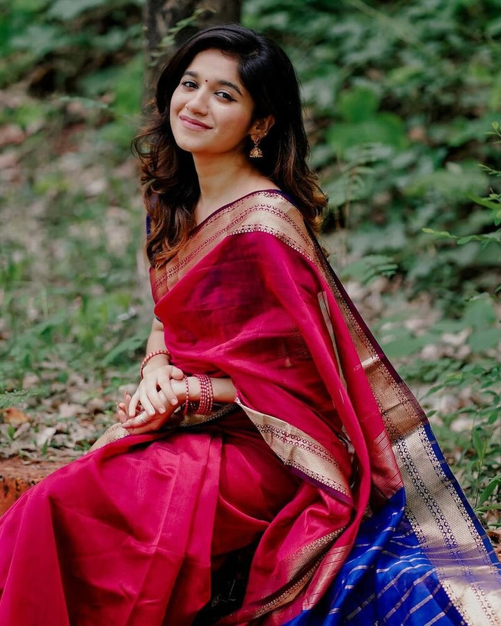 Party Wear Pink Color Cotton Silk Saree