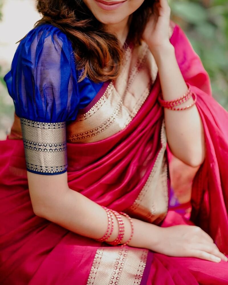 Party Wear Pink Color Cotton Silk Saree