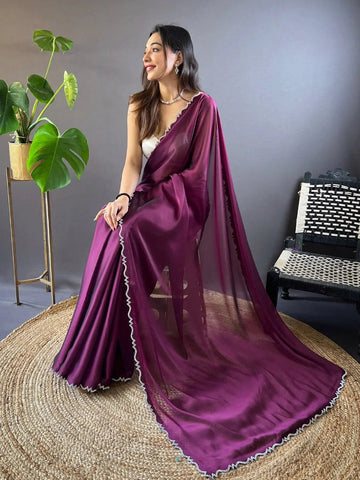 Party Wear Purple Color Soft Silk Saree