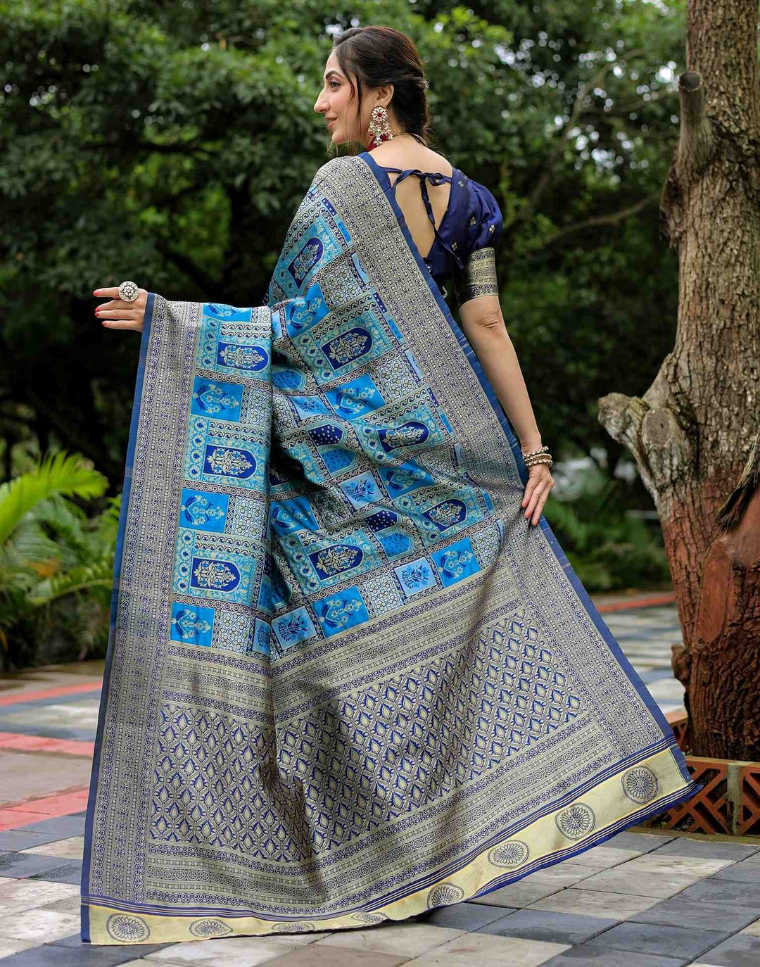 Party Wear Teal Blue Color Banarasi Silk Woven Saree