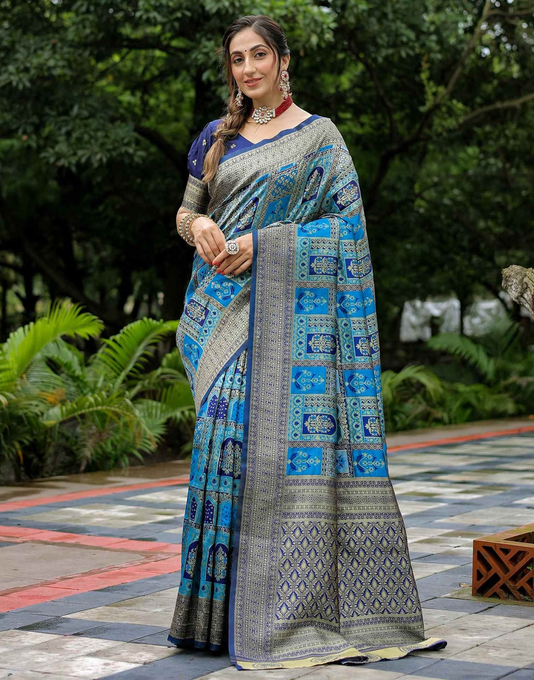 Party Wear Teal Blue Color Banarasi Silk Woven Saree