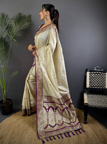 Party Wear White Color Soft Silk Saree