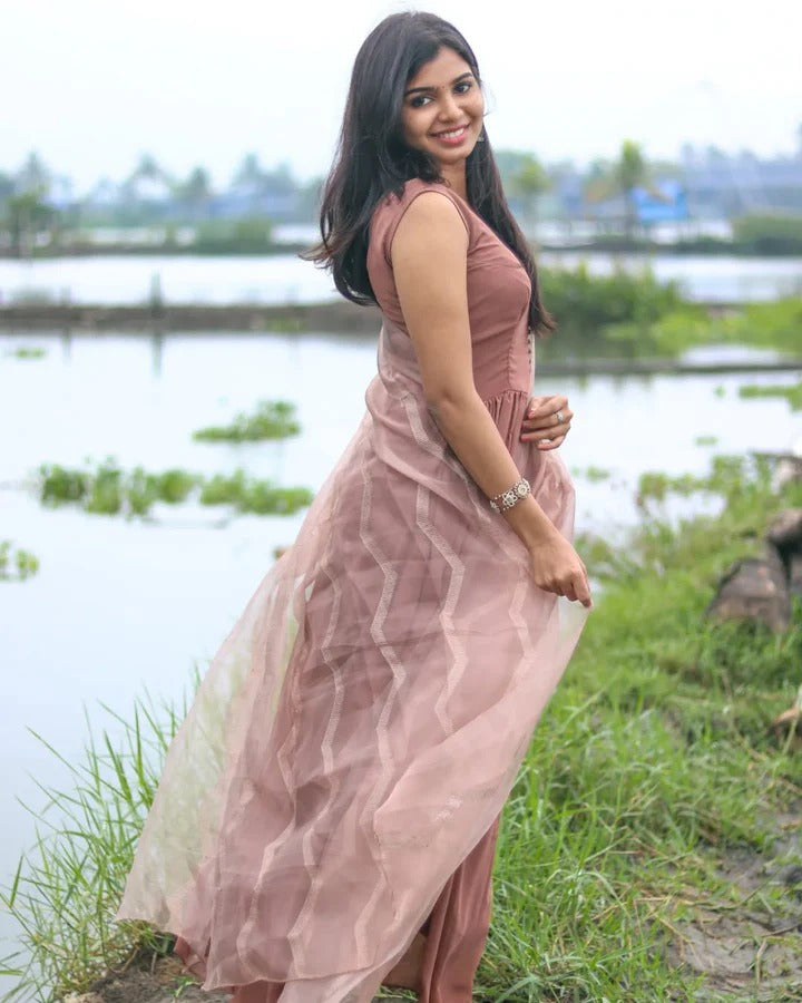 Designer Blush Pink Long Dress Modern Fashion for Women