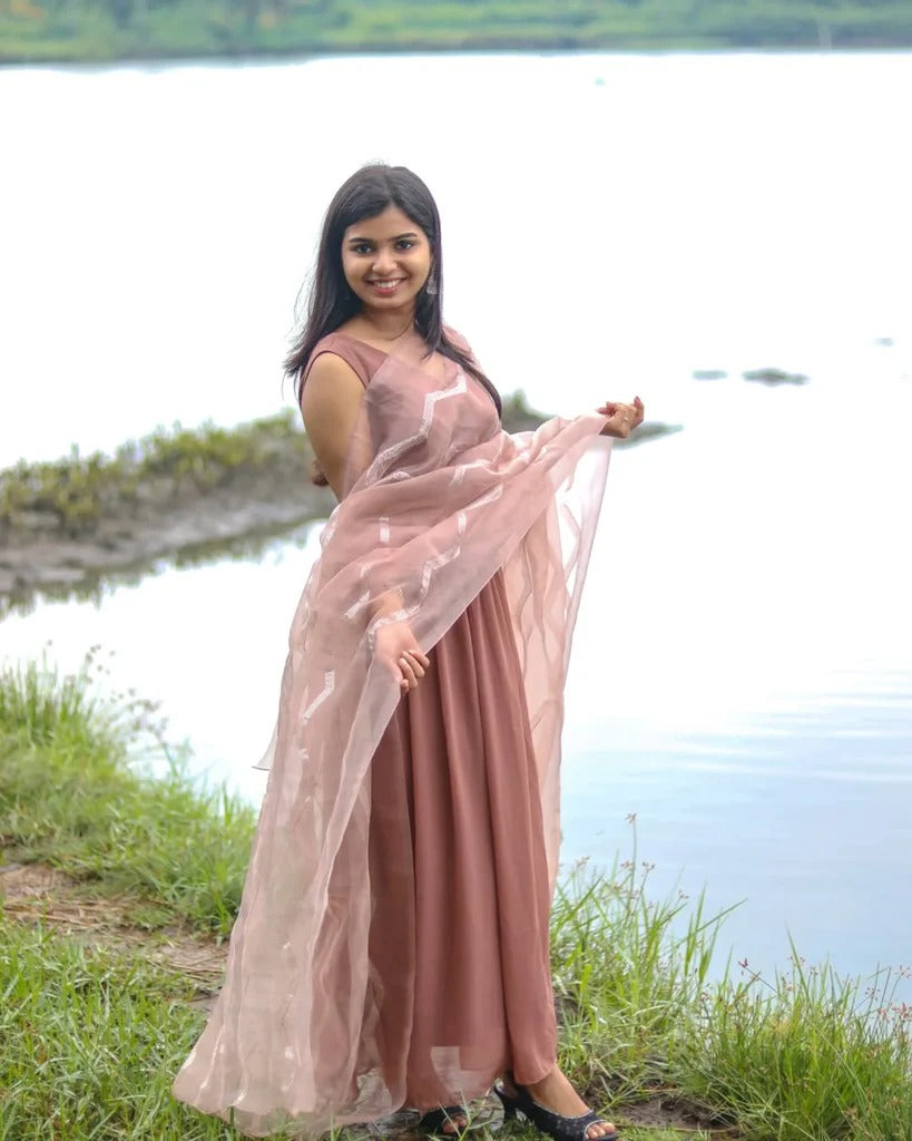Designer Blush Pink Long Dress Modern Fashion for Women