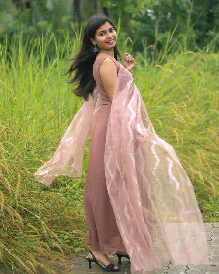 Designer Blush Pink Long Dress Modern Fashion for Women