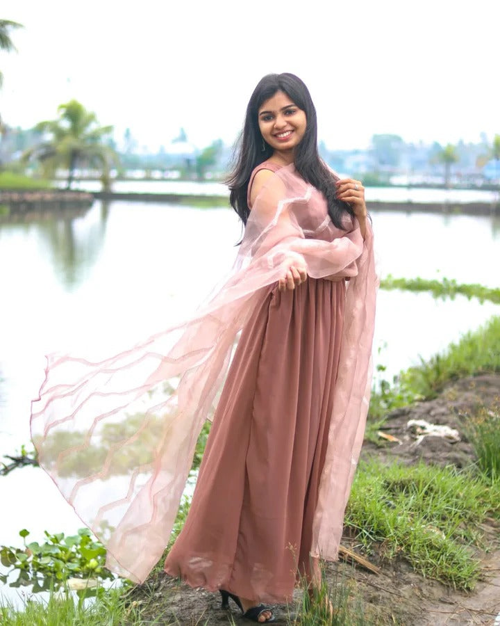 Designer Blush Pink Long Dress Modern Fashion for Women