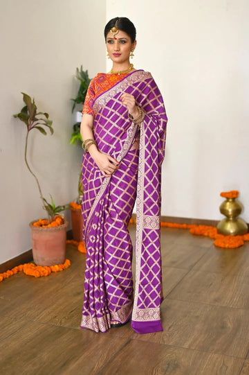 Reception Wear Purple Color Banarasi Saree with Rich Zari