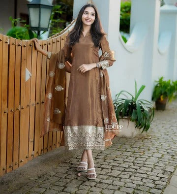 Elegant Brown Anarkali Kurta Set for Women Festive & Party Wear