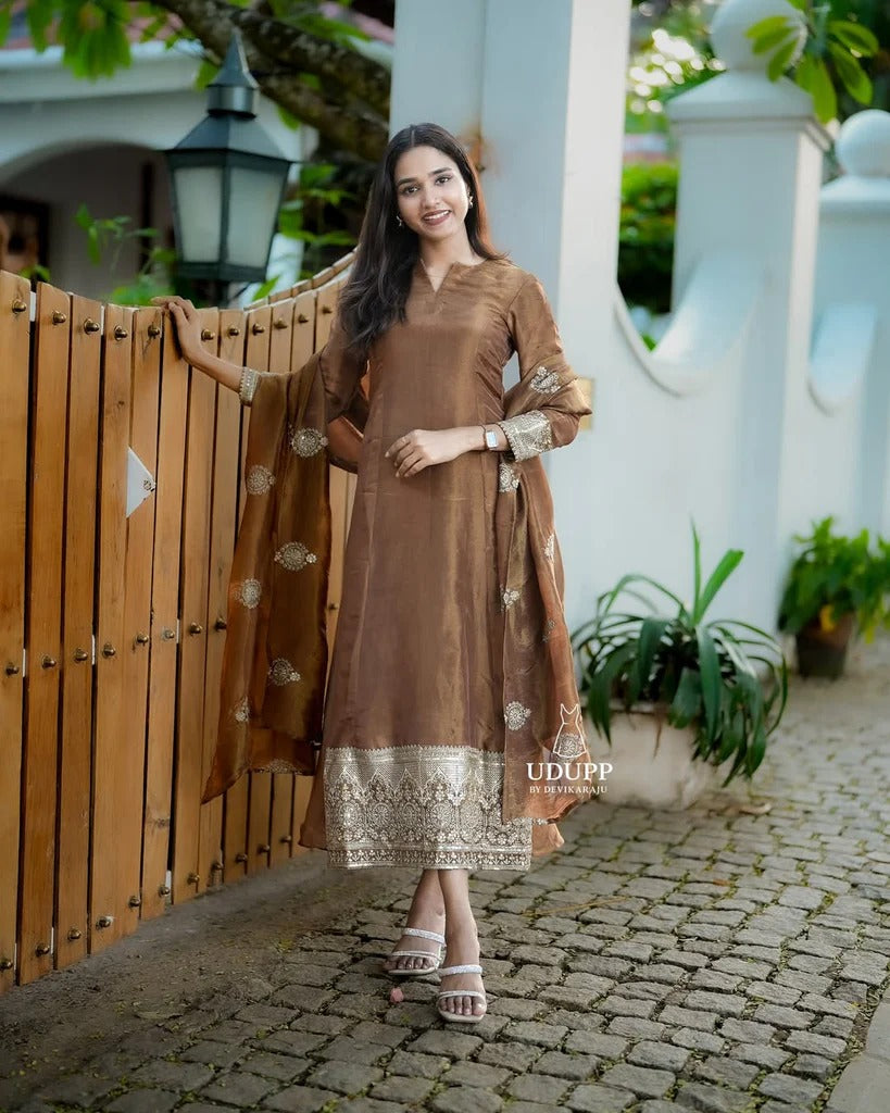 Elegant Brown Anarkali Kurta Set for Women Festive & Party Wear